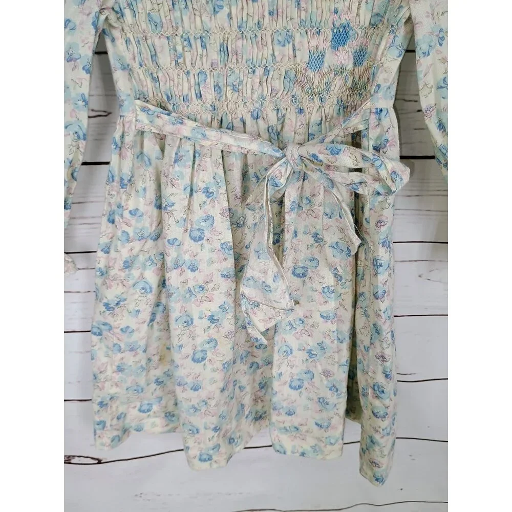 Polly Flinders Long Sleeve Floral Vintage Smocked Girls Size‎ 5 Dress